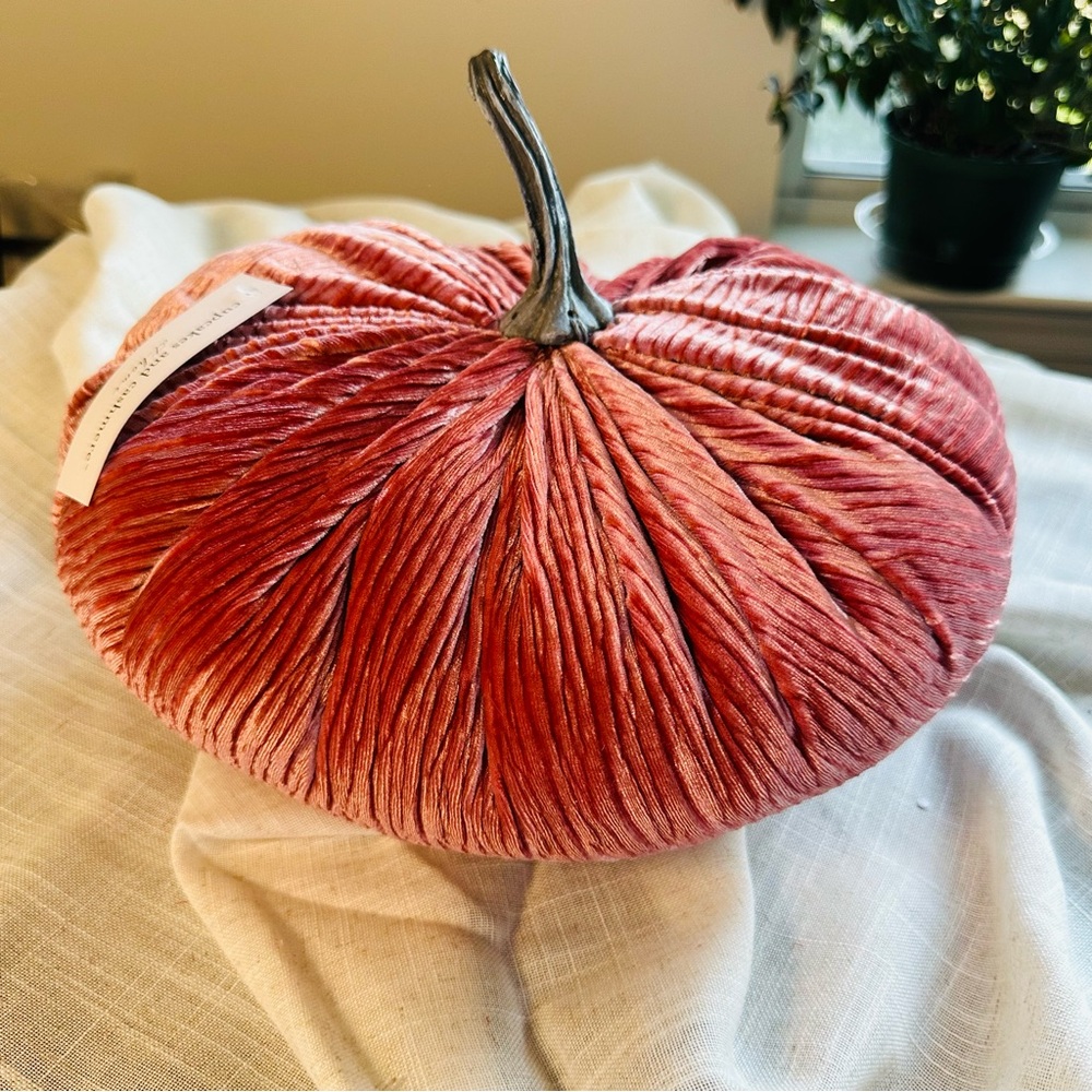NIP Fall decor - velour fabric, stuffed pumpkin